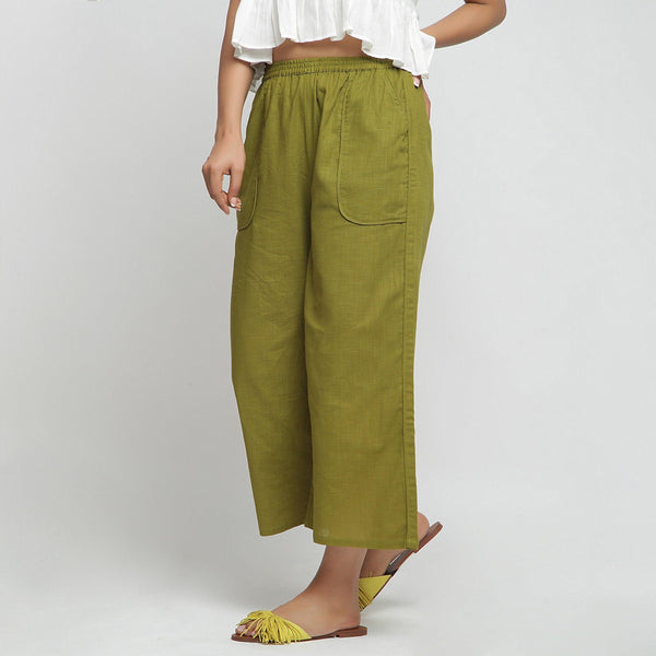 Cheap Women Solid Color Elastic Waist Ankle Length Pants Spring Summer Pure  Cotton Pocket Ladies Trousers | Joom